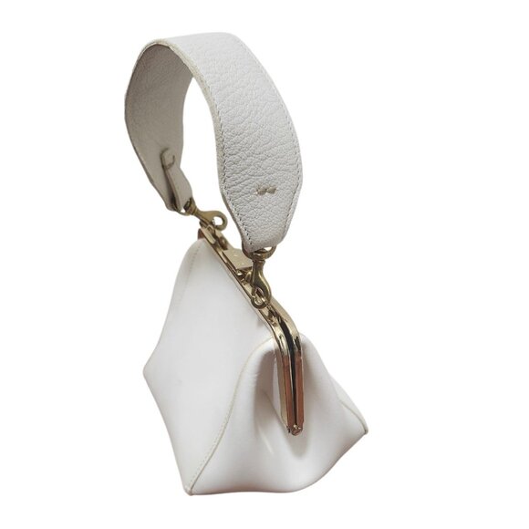 Clare V. Frame Top Handle Bag White Leather Gold Kiss-Lock Clasp Chic - Picture 5 of 16